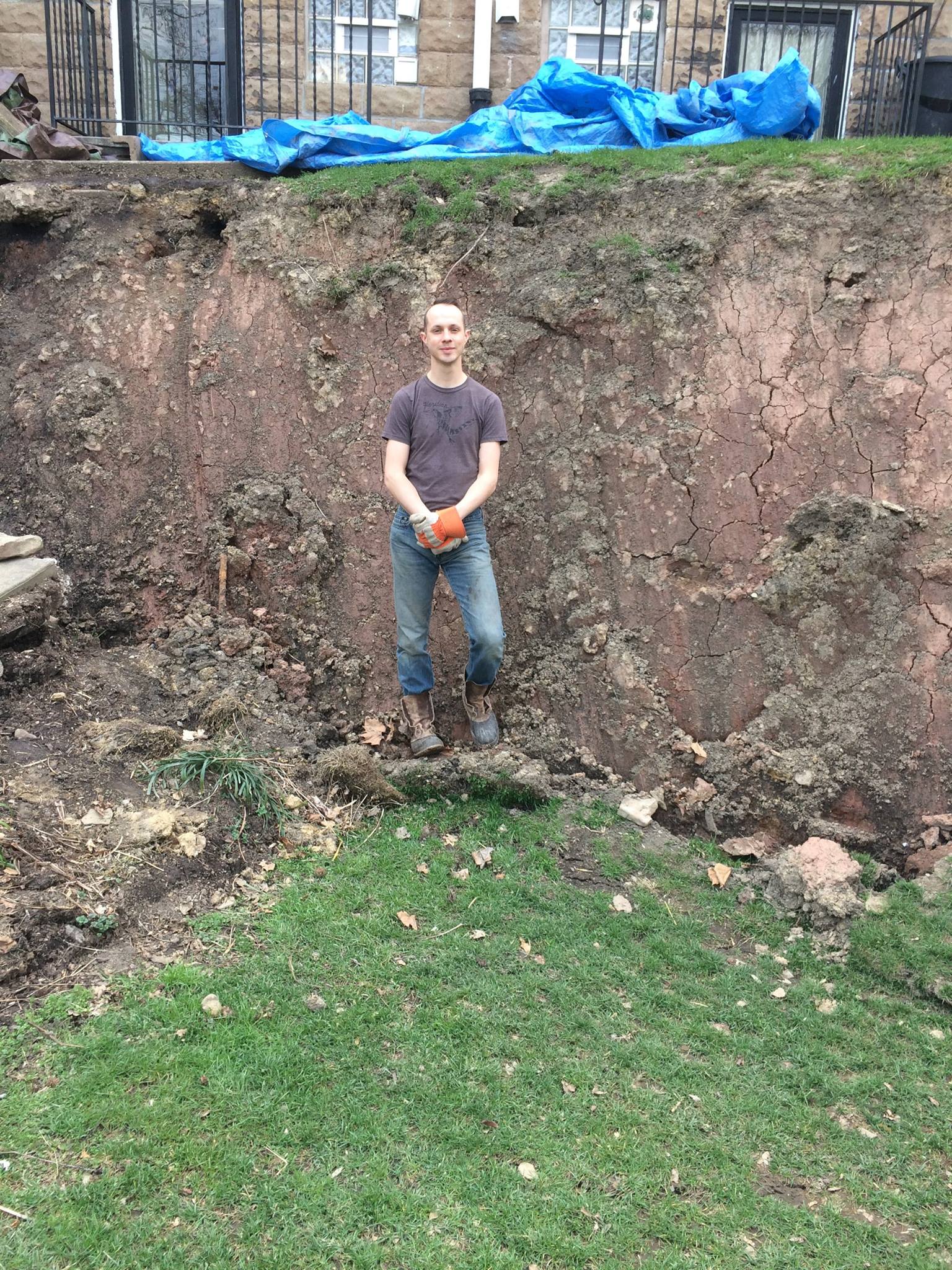 Our landslide fault line at 4.5 weeks. Approximately 10 ft vertical.. Landslide